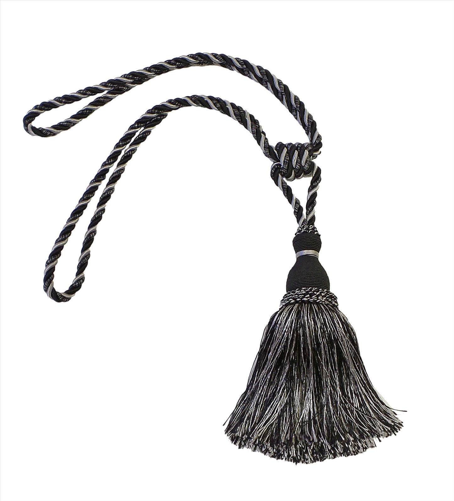 DÉCOPRO Noblesse Collection Elegant Curtain & Drapery Tassel Tieback, Tassel Length 8" (20cm), Spread 30" (76cm) # TBH8, Silver Grey, Black #SGB (Pure Black, Light Grey, Grey Silver) | Set of 2 - DecoPro