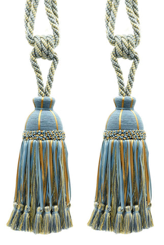 DÉCOPRO Beautiful Ribbon Curtain & Drapery Tassel Tieback Embellished with Hand Tied Tassels, Tassel Length 9 1/2