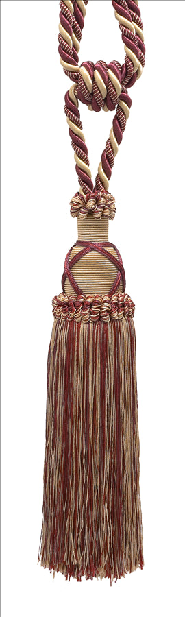 DÉCOPRO Elegant Criss Cross Curtain & Drapery Tassel Tieback, Tassel Length 10" (25cm), Spread 30" (76cm) # TBIC1 Cranberry Red #4466 (Dark Red, White Gold, Olive Green) | Set of 4 - DecoPro