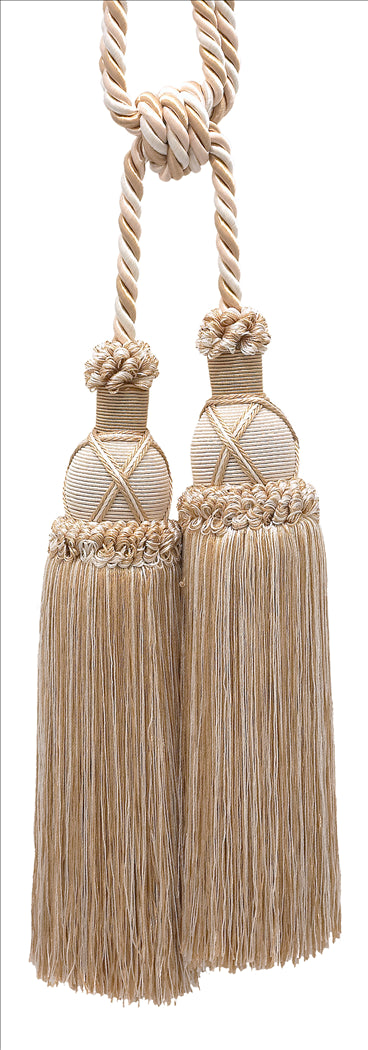 DÉCOPRO Elegant Criss Cross Double Curtain & Drapery Tassel Tieback, Tassel Length 10" (25cm), Spread 30" (76cm) # TBIC2, White Sands #4001 (White Ivory, Cream Ivory, Light Beige) | Set of 2 - DecoPro