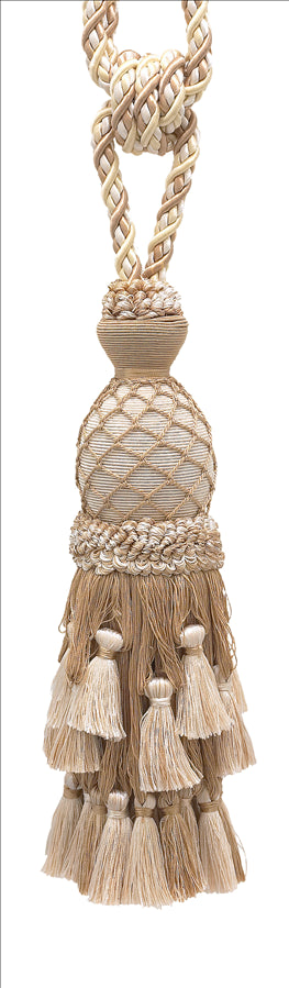 DÉCOPRO Lavish Large Curtain Tassel Tieback, Hand Crafted - Luxurious Drapery Accessory, Tassel Length 11" (27.5cm), Spread 34" (86cm) # TBIL1, White Sands #4001 (White Ivory, Cream Ivory, Light Beige) | Set of 2 - DecoPro