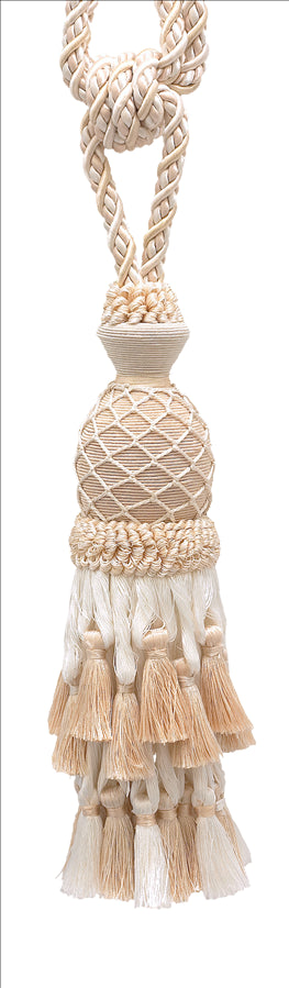 DÉCOPRO Lavish Large Curtain Tassel Tieback, Hand Crafted - Luxurious Drapery Accessory, Tassel Length 11" (27.5cm), Spread 34" (86cm) # TBIL1, Seashell Ivory #5055 (White Ivory, Off White) | Set of 2 - DecoPro