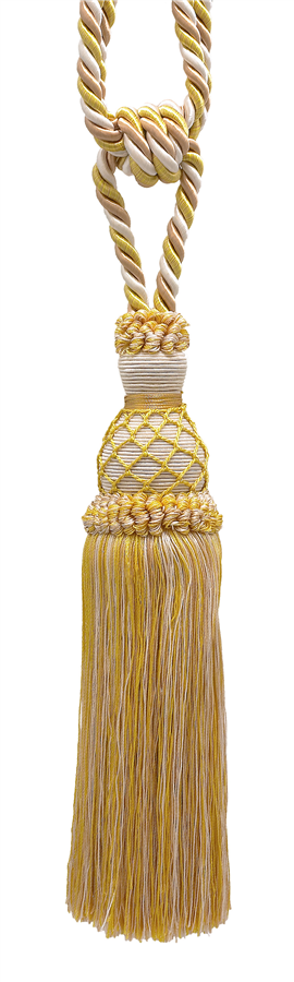DÉCOPRO Elegant Netted Curtain & Drapery Tassel Tieback, Tassel Length 10" (25cm), Spread 30" (76cm) # TBIN1, Ivory Beige Gold #2523 (Yellow Gold, White Ivory, Light Beige) | Set of 2 - DecoPro