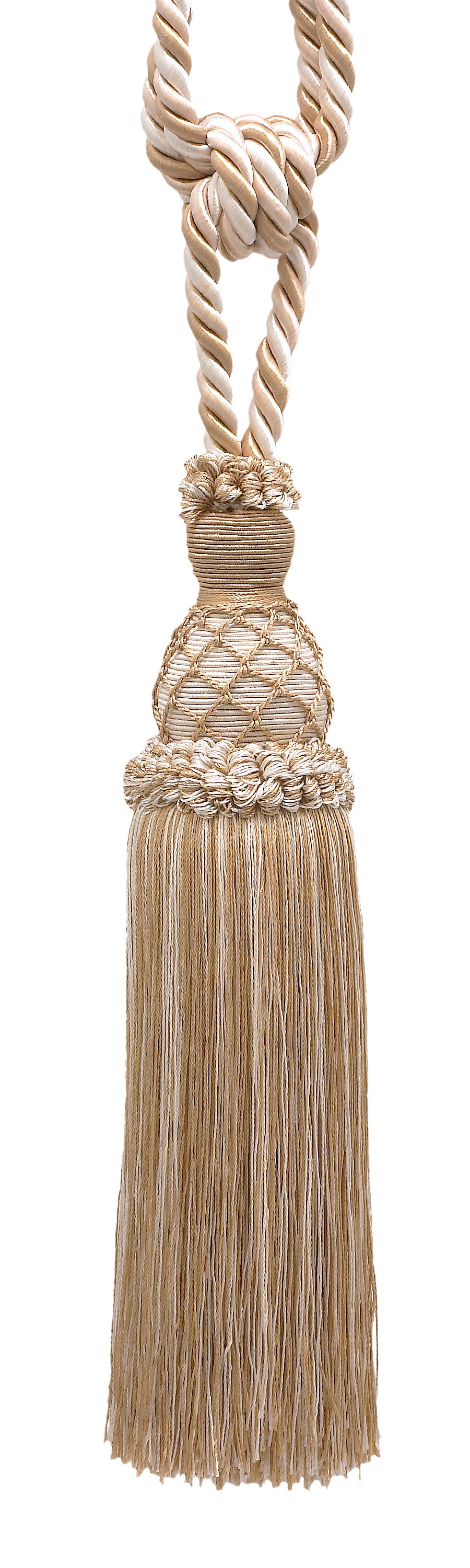 DÉCOPRO Elegant Netted Curtain & Drapery Tassel Tieback, Tassel Length 10" (25cm), Spread 30" (76cm) # TBIN1, White Sands #4001 (White Ivory, Cream Ivory, Light Beige) | Set of 4 - DecoPro