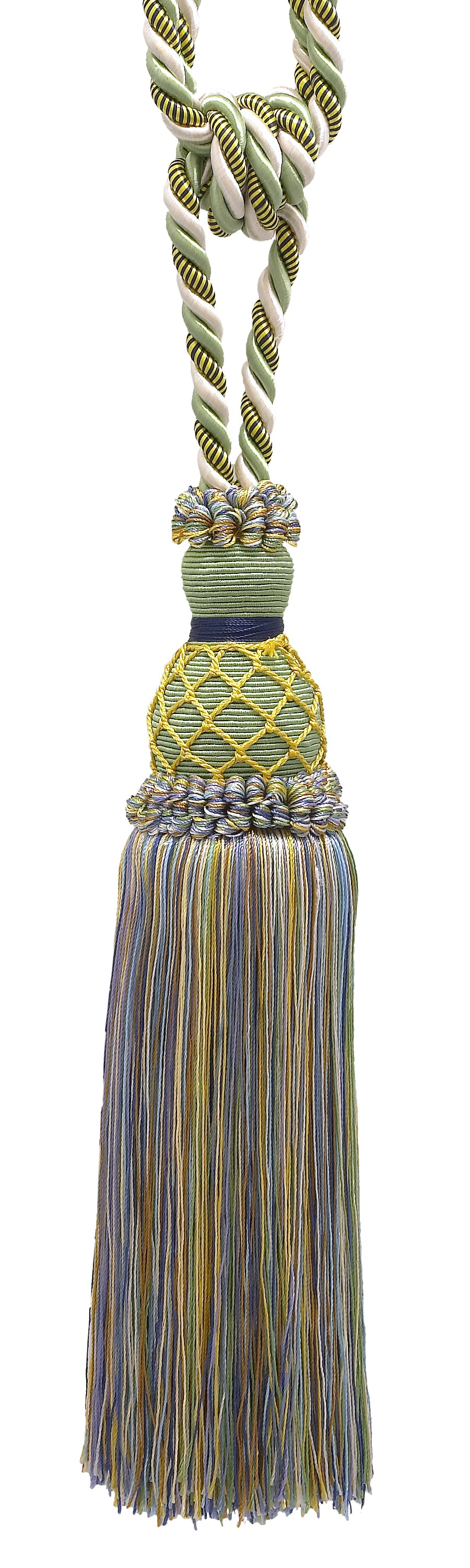 DÉCOPRO Elegant Netted Curtain & Drapery Tassel Tieback, Tassel Length 10" (25cm), Spread 30" (76cm) # TBIN1, Spring Green #4668 (Mint Green, Sky Blue, Light Gold) | Set of 2 - DecoPro