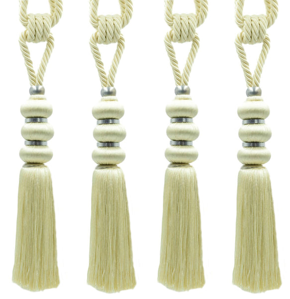DÉCOPRO Elegant Curtain & Drapery Tassel Tieback, Contemporary Design, with Silver Metal Accents, Tassel Length 10