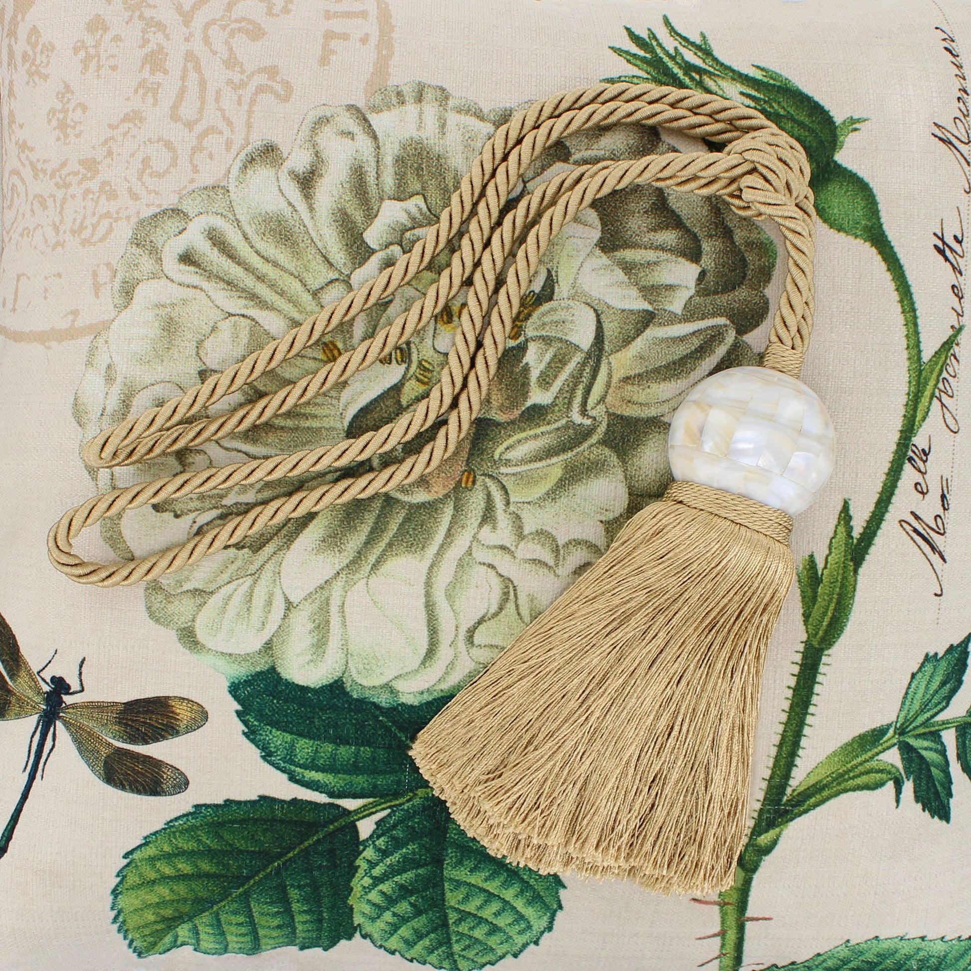 DÉCOPRO Unique Large Mother Of Pearl Ball Curtain Tassel Tieback, Tassel Length 8 1/2" (21.5cm), Spread 28" (71cm) # TBMOP8 Pearl Gold #852 (Yellow Gold, Golden Beige, Dark Gold) | Sold Individually - DecoPro