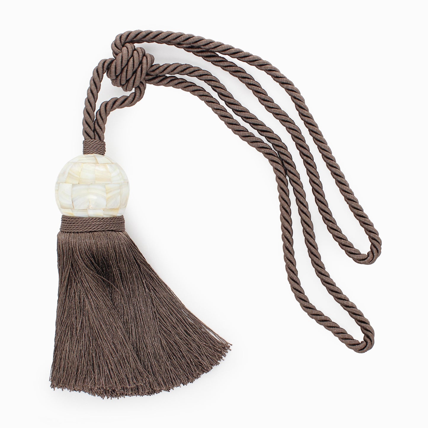 DÉCOPRO Unique Large Mother Of Pearl Ball Curtain Tassel Tieback, Tassel Length 8 1/2" (21.5cm), Spread 28" (71cm) # TBMOP8 Espresso Brown #P07 (Dark Brown) | Set of 10 - DecoPro