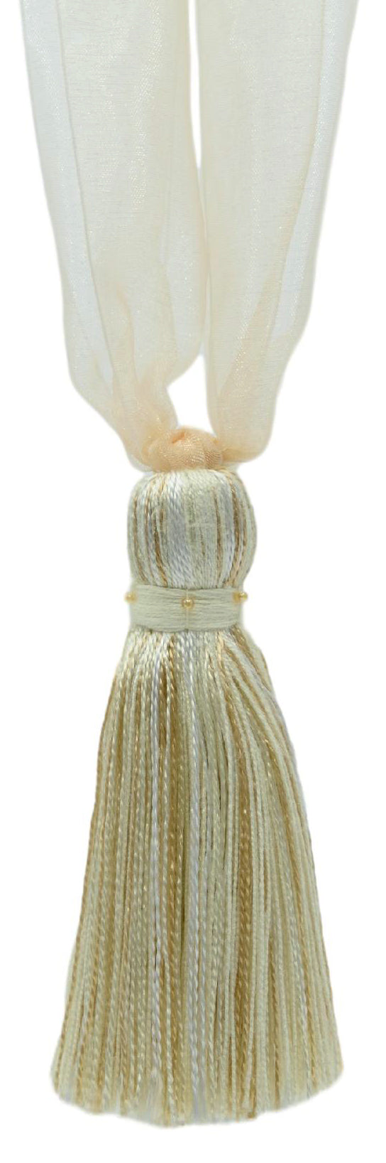 DÉCOPRO Elegant Organza Ribbon Curtain and Drapery Tassel Tieback, Tassel Length 4" (10cm), Spread 24" (61cm) # TBORGNZ4 White Ivory #3 (White Ivory Beige) | Set of 4 - DecoPro