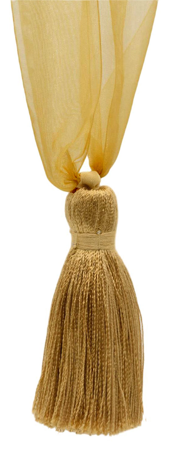 DÉCOPRO Elegant Organza Ribbon Curtain and Drapery Tassel Tieback, Tassel Length 4" (10cm), Spread 24" (61cm) # TBORGNZ4 Rustic Gold #4975 (Light Gold, Beige Gold, Yellow Gold) | Set of 2 - DecoPro