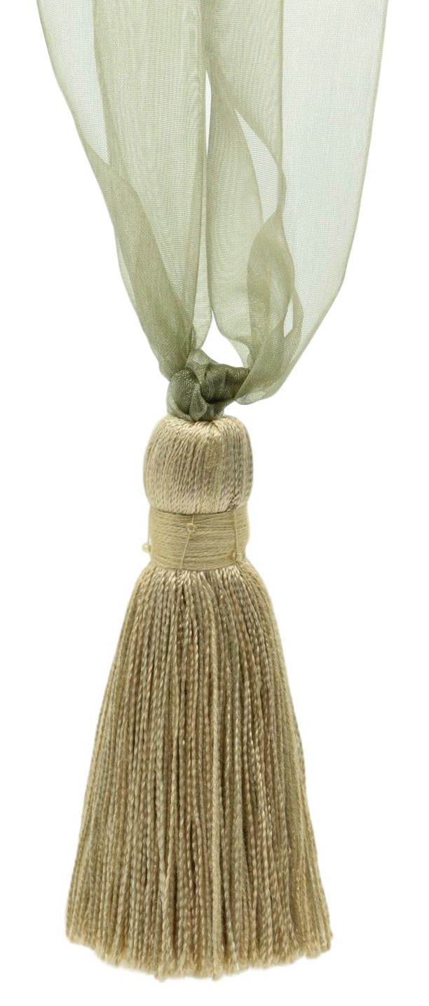 DÉCOPRO Elegant Organza Ribbon Curtain and Drapery Tassel Tieback, Tassel Length 4" (10cm), Spread 24" (61cm) # TBORGNZ4 Dark Sand Beige #A8 | Set of 2 - DecoPro