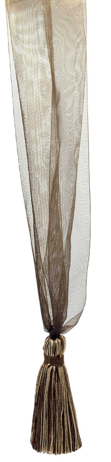 DÉCOPRO Elegant Organza Ribbon Curtain and Drapery Tassel Tieback, Tassel Length 4" (10cm), Spread 24" (61cm) # TBORGNZ4 Biscotti Brown #EL13 (Chocolate Brown, Pure Black, Light Beige) | Set of 4 - DecoPro