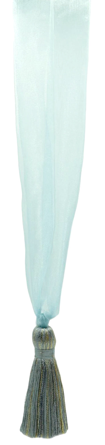 DÉCOPRO Elegant Organza Ribbon Curtain and Drapery Tassel Tieback, Tassel Length 4" (10cm), Spread 24" (61cm) # TBORGNZ4 Light Sand Blue #VL05 (Light Blue, Sand Beige, Baby Blue) | Set of 4 - DecoPro