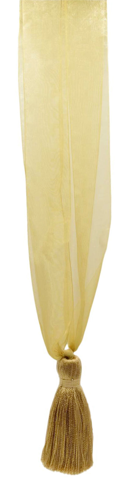DÉCOPRO Elegant Organza Ribbon Curtain and Drapery Tassel Tieback, Tassel Length 4" (10cm), Spread 24" (61cm) # TBORGNZ4 Mustard Gold #VNT4 (Dark Beige Gold) | Set of 2 - DecoPro