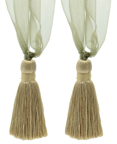 DÉCOPRO Elegant Organza Ribbon Curtain and Drapery Tassel Tieback, Tassel Length 4
