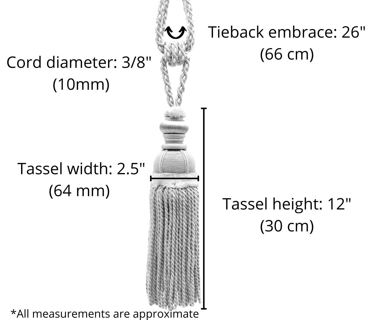 DÉCOPRO Luxurious Bullion Curtain Tassel Tieback - Elegant Drapery Accessory, Large, Tassel Length 12" (30.5cm), Spread 26" (66cm) # TBPLUSH12 Desert Sand Beige #RB04 (Light Beige, Dark Gold, Golden Brown) | Sold Individually - DecoPro