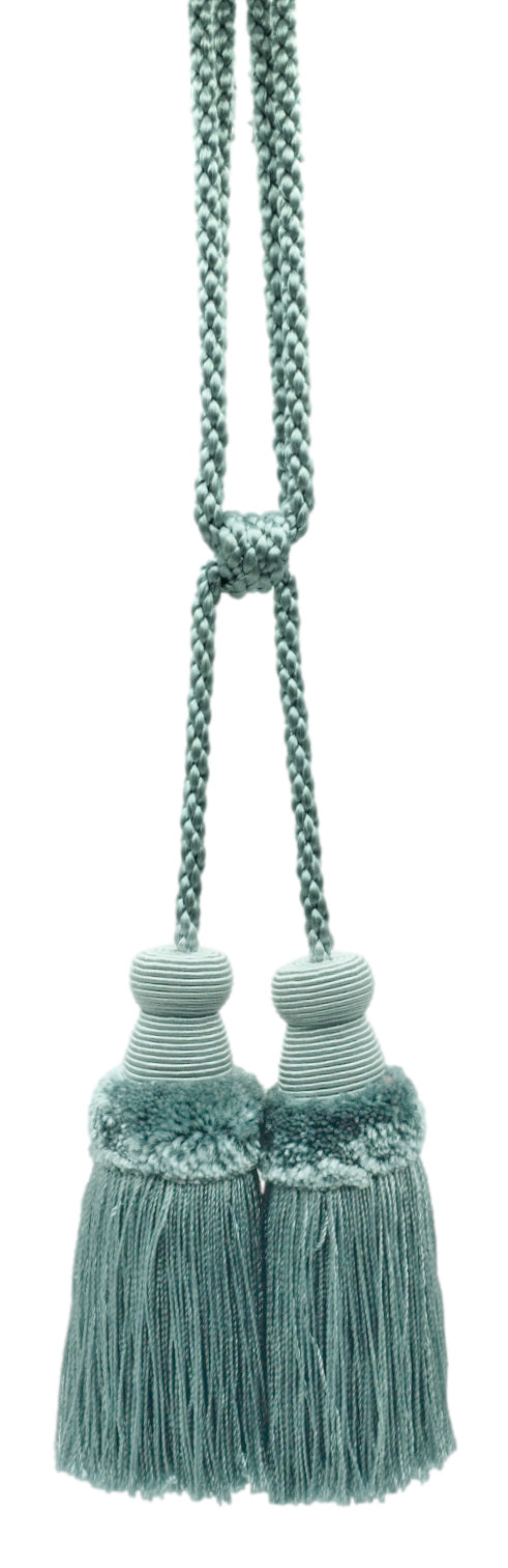 DÉCOPRO Beautiful Plush Curtain and Drapery Double Tassel Tieback, Tassel Length 3" (7.5cm), Spread 36" (91cm) # TBPLUSH3DBL Mist Blue #M43 (Light Icy Turquoise Blue) | Set of 2 - DecoPro