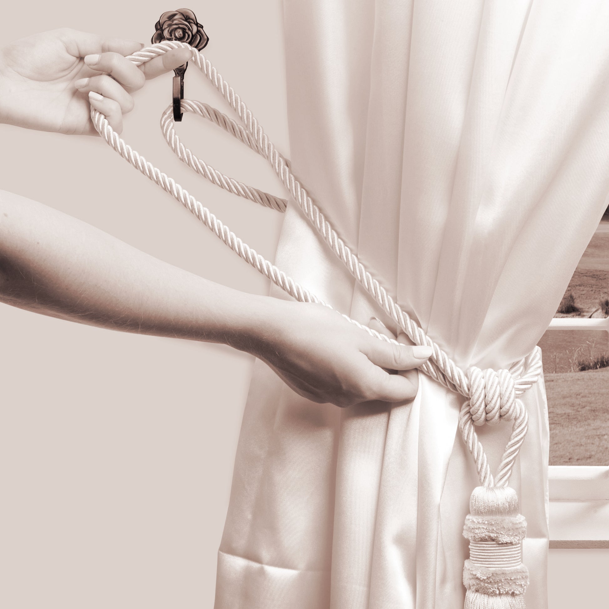 DÉCOPRO Beautiful Plush Curtain & Drapery Tassel Tieback, Handcrafted, Tassel Length 9" (22.5cm), Spread 33" (83.5cm) # TBPLUSH9 Mocha Brown #D2 (Dark Chocolate Brown) | Set of 2 - DecoPro