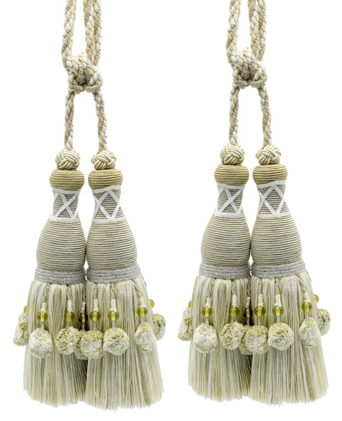 DÉCOPRO Marrakesh Collection Tassel Curtain and Draperys with Beaded Poms Tassel Tieback, Tassel Length 10