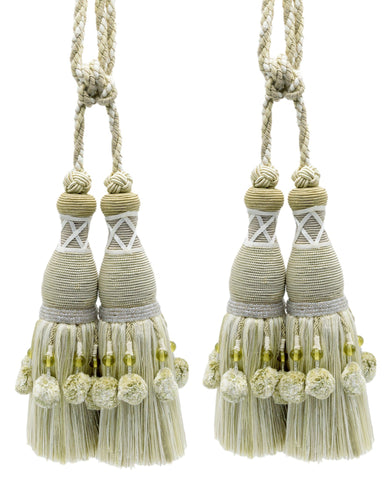 DÉCOPRO Marrakesh Collection Tassel Curtain and Draperys with Beaded Poms Tassel Tieback, Tassel Length 10