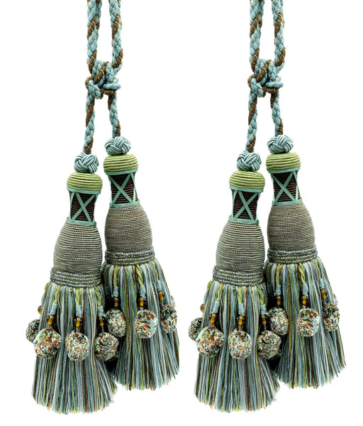 DÉCOPRO Marrakesh Collection Tassel Curtain and Draperys with Beaded Poms Tassel Tieback, Tassel Length 10