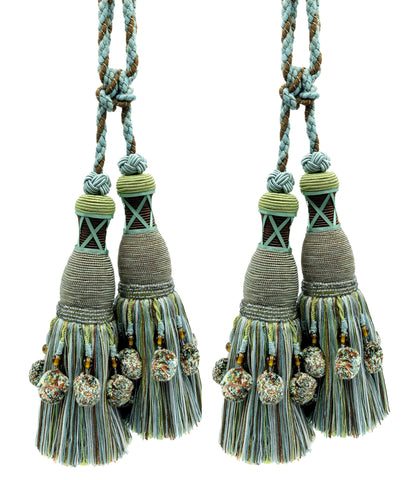 DÉCOPRO Marrakesh Collection Tassel Curtain and Draperys with Beaded Poms Tassel Tieback, Tassel Length 10