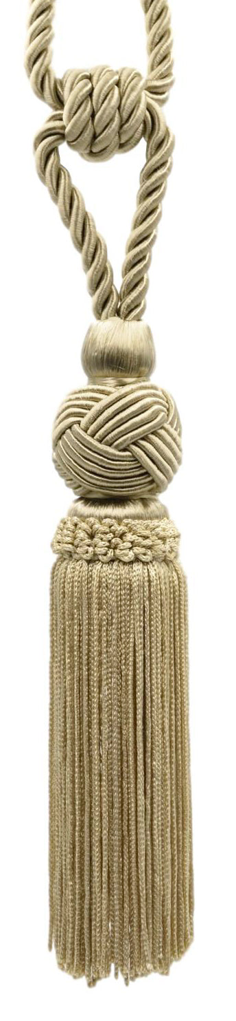 DÉCOPRO Elegant Medium-Sized Chainette Tassel Tieback, Turkish Knot Design - Ideal for Curtains and Draperies, Tassel Length 6" (15cm), Spread 28" (71cm) # TBTRK6 Tan Beige #814 (Light Tan Beige) | Set of 4 - DecoPro