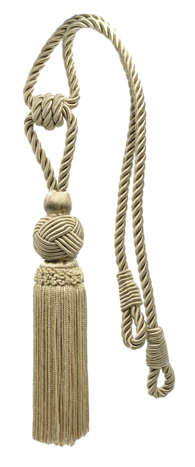 DÉCOPRO Elegant Medium-Sized Chainette Tassel Tieback, Turkish Knot Design - Ideal for Curtains and Draperies, Tassel Length 6" (15cm), Spread 28" (71cm) # TBTRK6 Tan Beige #814 (Light Tan Beige) | Sold Individually - DecoPro