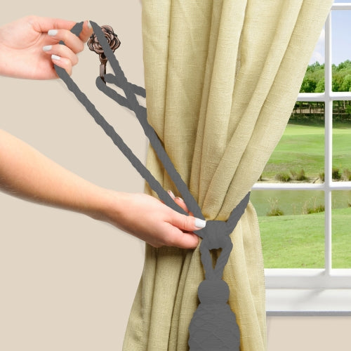 DÉCOPRO Large Beautiful Curtain & Drapery Tassel Tieback with Elegant Net Design, Tassel Length 9 1/2" (24cm), Spread 30" (76cm) # TBV095L Beige Medley Black #VNT20 (Pure Black, Green Beige, Khaki Beige) | Set of 2 - DecoPro