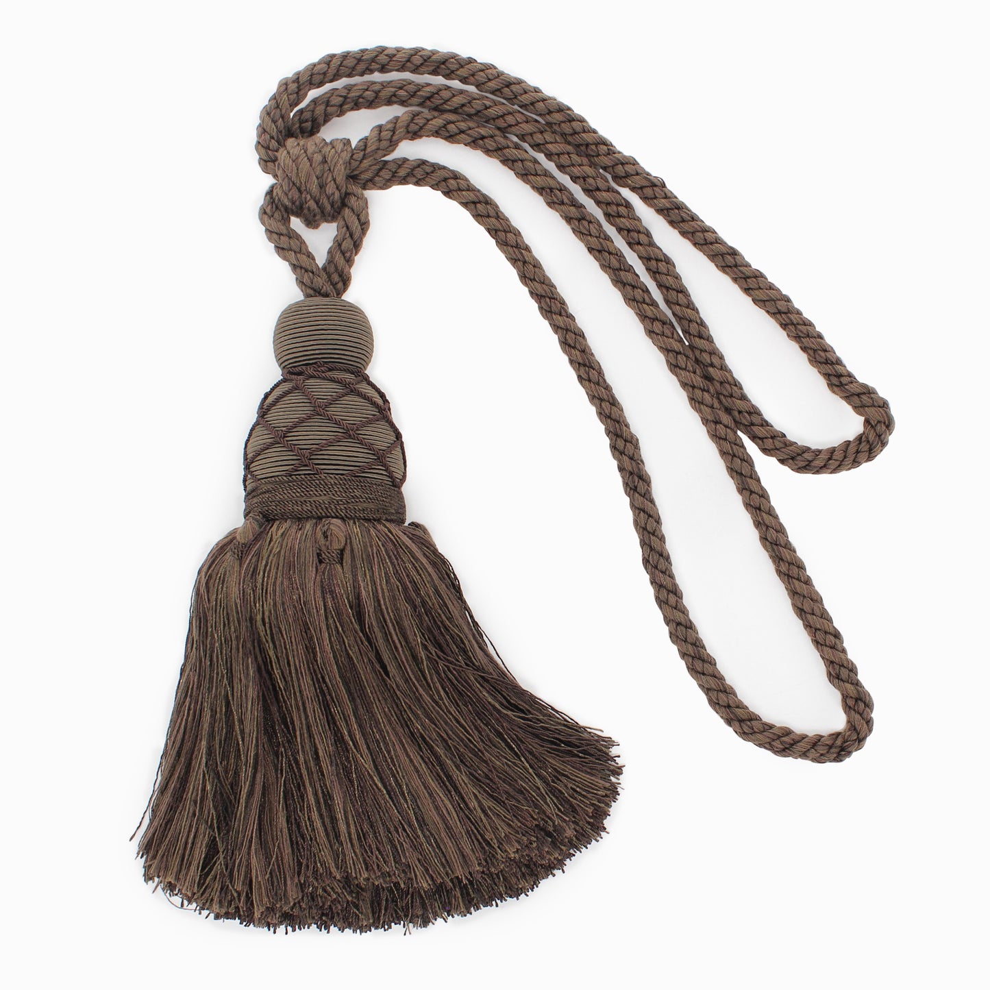 DÉCOPRO Large Beautiful Curtain & Drapery Tassel Tieback with Elegant Net Design, Tassel Length 9 1/2" (24cm), Spread 30" (76cm) # TBV095L Umber Brown #VNT27 (Dark Brown) | Sold Individually - DecoPro