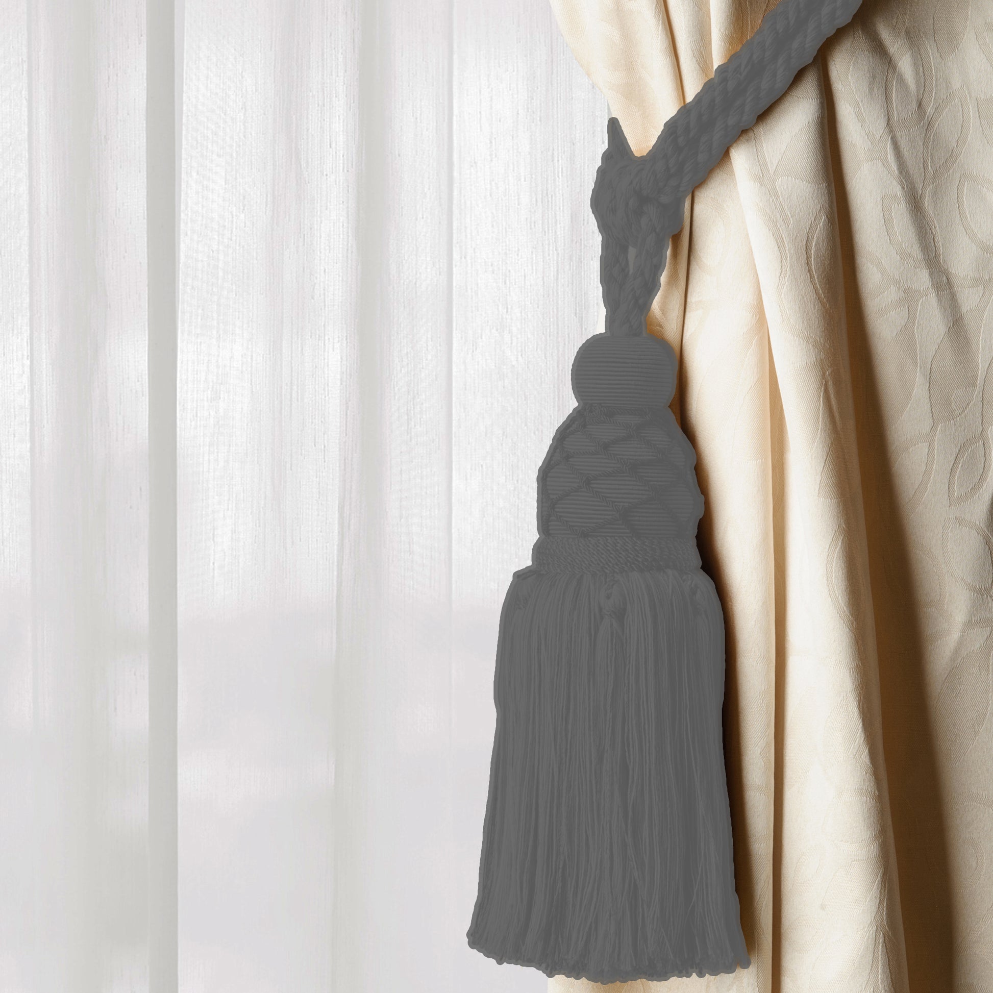 DÉCOPRO Large Beautiful Curtain & Drapery Tassel Tieback with Elegant Net Design, Tassel Length 9 1/2" (24cm), Spread 30" (76cm) # TBV095L Carnation Pink #VNT8 (Rose Pink, Light Beige, Sage Green) | Set of 4 - DecoPro