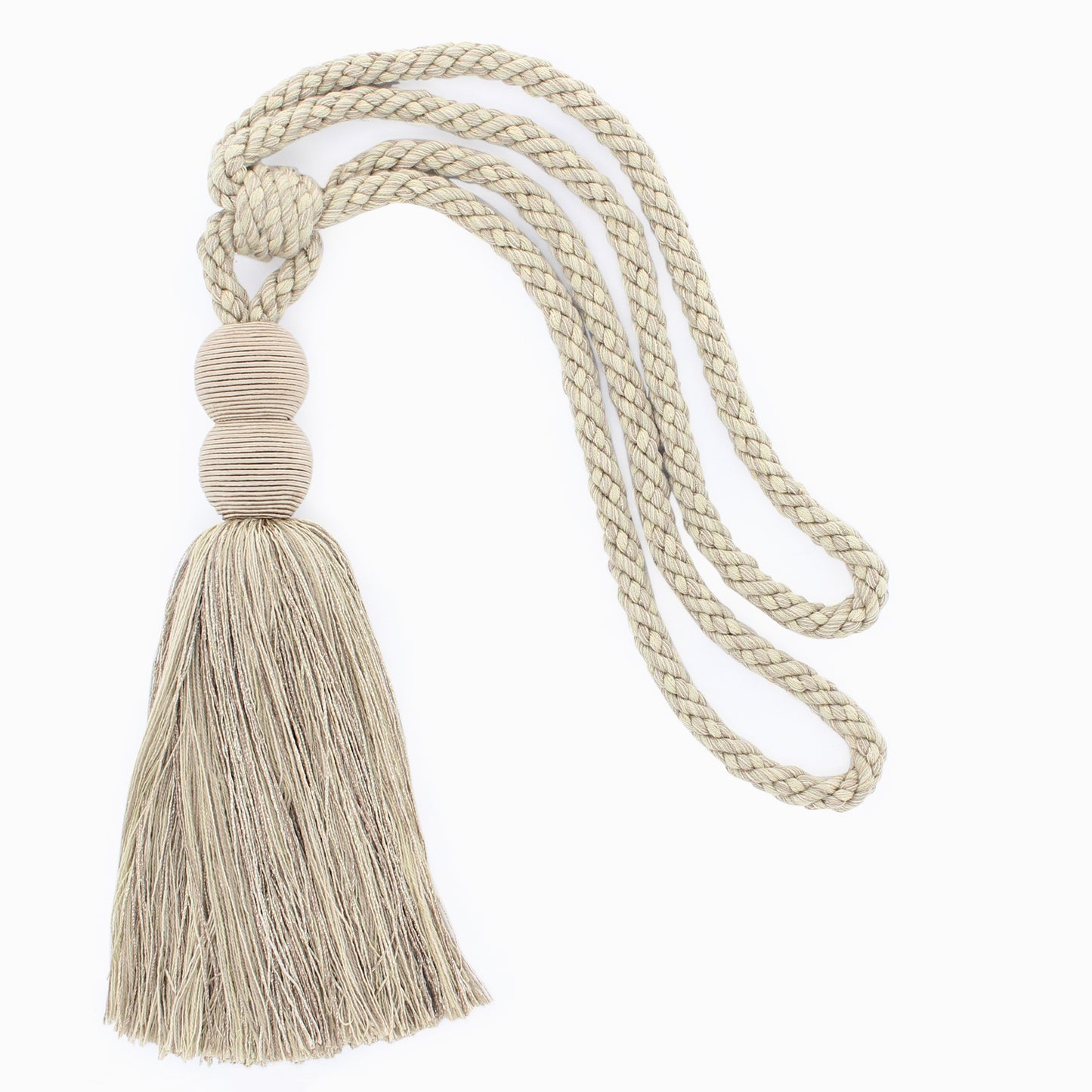 DÉCOPRO Contemporary, Modern Curtain & Drapery Tassel Tieback - Double Ball Design, Tassel Length 9 1/2" (24cm), Spread 30" (76cm) # TBV9 Nest Brown #VNT39 (Chocolate Brown, Golden Beige, Light Blue) | Set of 10 - DecoPro