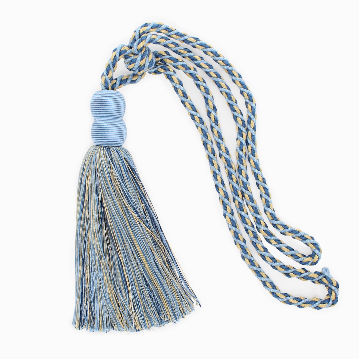 DÉCOPRO Contemporary, Modern Curtain & Drapery Tassel Tieback - Double Ball Design, Tassel Length 9 1/2" (24cm), Spread 30" (76cm) # TBV9 Cinderella Blue #VNT13 (Light Blue, Sky Blue, Golden Yellow) | Sold Individually - DecoPro