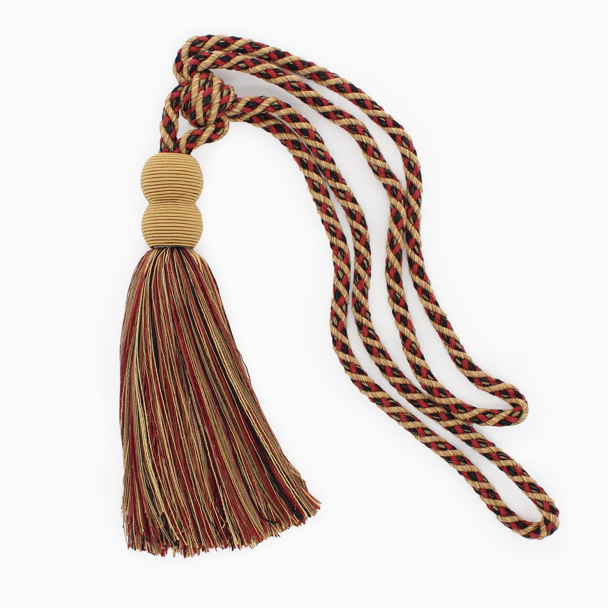 DÉCOPRO Contemporary, Modern Curtain & Drapery Tassel Tieback - Double Ball Design, Tassel Length 9 1/2" (24cm), Spread 30" (76cm) # TBV9 Beige Harvest Red #VNT21 (Dark Red, Light Red, Dark Beige) | Set of 4 - DecoPro