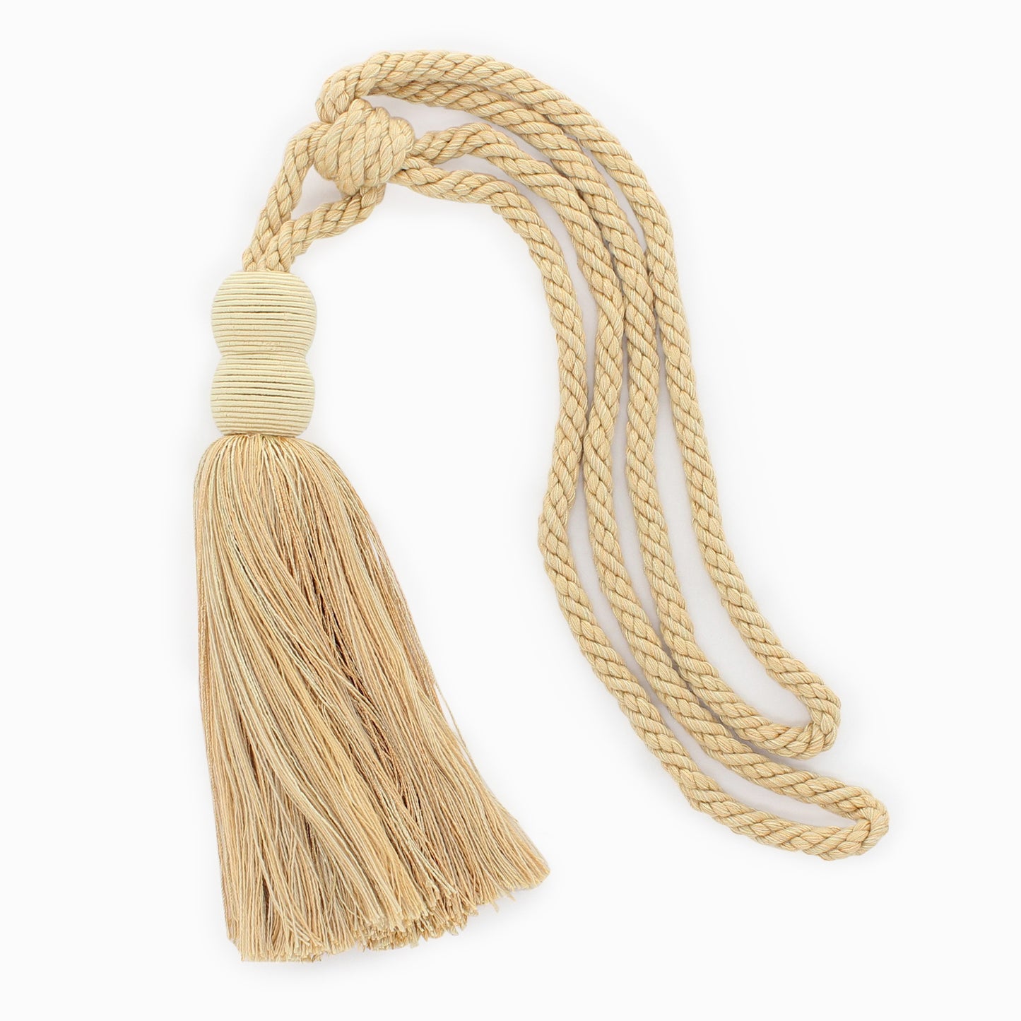 DÉCOPRO Contemporary, Modern Curtain & Drapery Tassel Tieback - Double Ball Design, Tassel Length 9 1/2" (24cm), Spread 30" (76cm) # TBV9 Butter Gold #VNT26 (Light Beige Gold) | Set of 2 - DecoPro