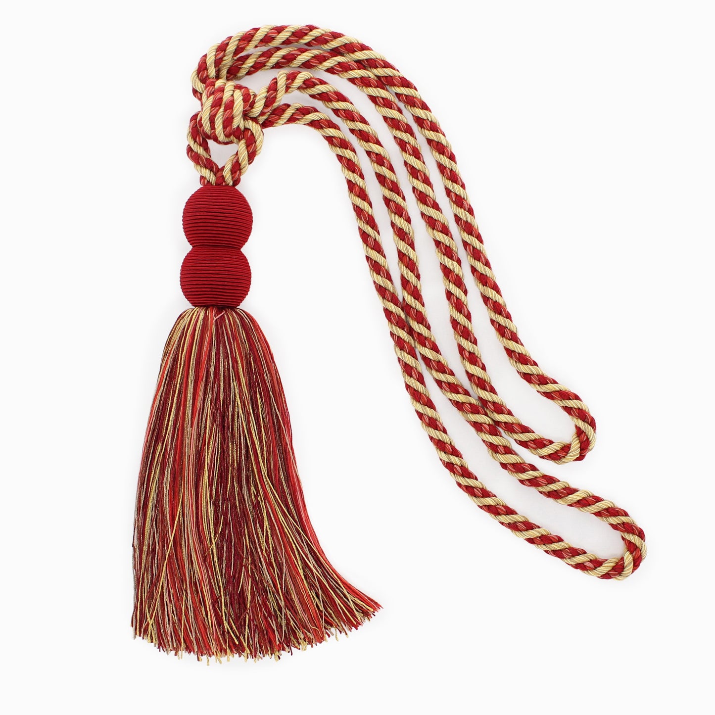 DÉCOPRO Contemporary, Modern Curtain & Drapery Tassel Tieback - Double Ball Design, Tassel Length 9 1/2" (24cm), Spread 30" (76cm) # TBV9 Golden Red #VNT33 (Dark Red, Red Orange, Light Gold) | Set of 2 - DecoPro