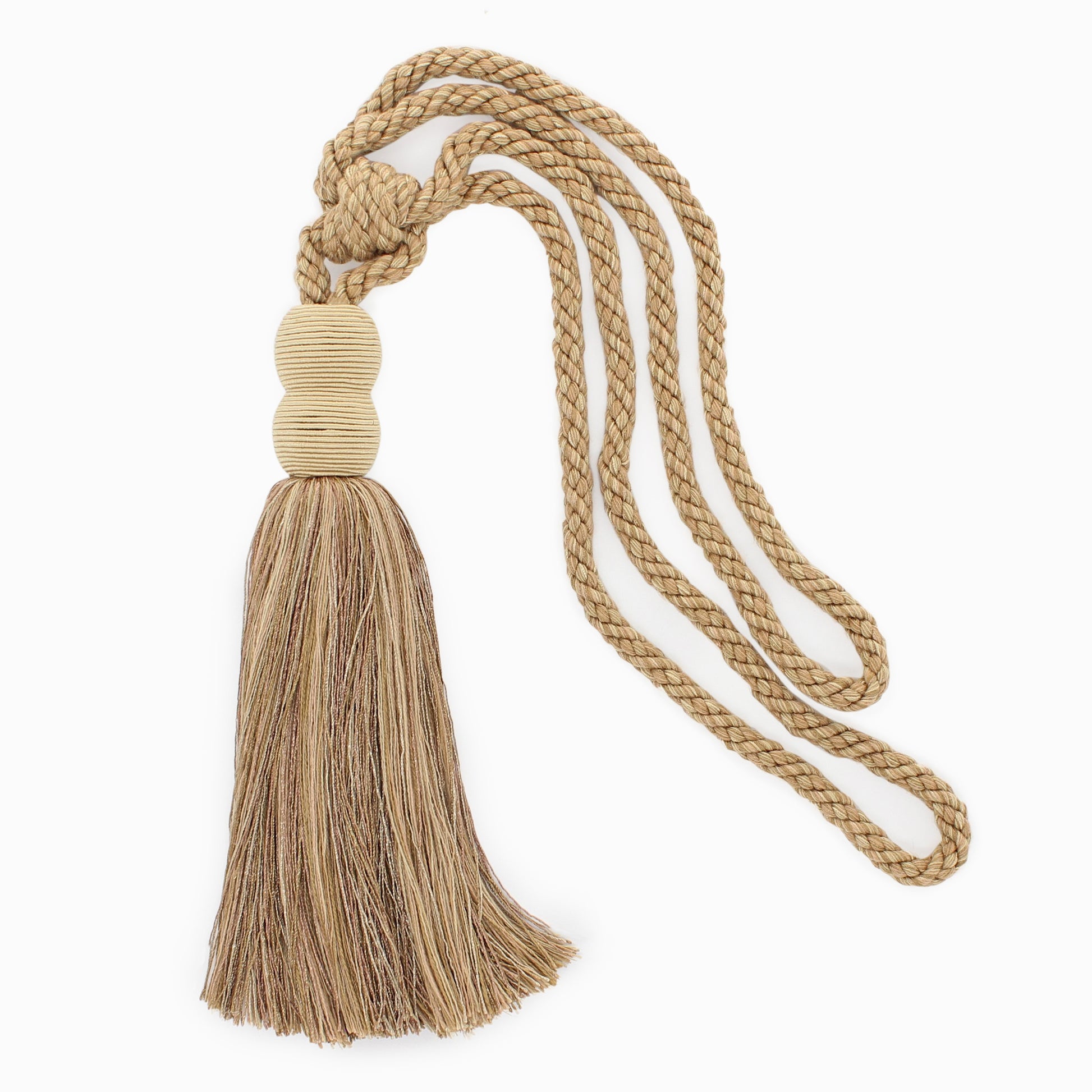 DÉCOPRO Contemporary, Modern Curtain & Drapery Tassel Tieback - Double Ball Design, Tassel Length 9 1/2" (24cm), Spread 30" (76cm) # TBV9 Latte Beige #VNT5 (Light Beige, Light Brown) | Sold Individually - DecoPro