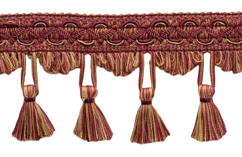 6 Yard Value Pack - 2.5 Inch Wine, Camel, Crimson Tassel Fringe Trim / Basic Trim Collection / Style# TFEMP3 (21958) / Color: Maple Leaf - V122 (18 Ft / 5.5 Meters)