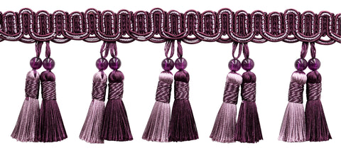 6 Yard Value Pack / Elegant 4 inch Long Dusty Mauve, Dark Plum Beaded Tassel Fringe / Style# BTFH4, Color: Luscious Lavenders - 2927 (18 Ft / 5.5 M)