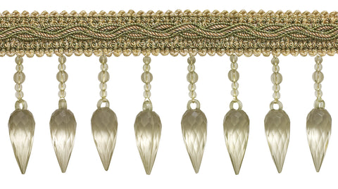 Beige, Olive Green, Champagne BAROQUE COLL. 3 inch BEADED FRINGE Style# B78B Color: WINTER MEADOW - 6939 (Sold by The Yard)