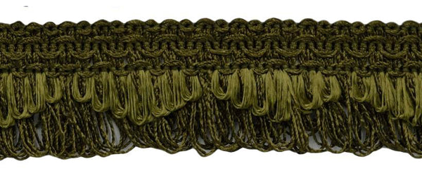 1 3/8 (3.5cm) long Solid Scallop Loop Fringe, Fringe Trim (Style#  0138SCLF) Dark Olive Green #L50 (Dark Yellow Green) 5 Yards (15 ft/4.5m)