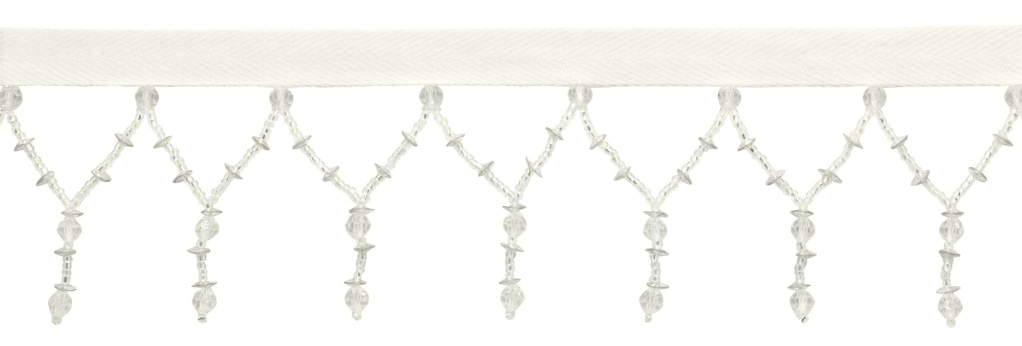 1 1/2" (3.5cm) Beautiful Handcrafted Art Deco Zig Zag Beaded Fringe Trim | Fringe Trim (Style# B40695-GL), #008011 Multicolor / Bright White - Sold By The Yard - DecoPro