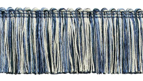 Veranda Collection 2 inch Brush Fringe Trim / Light Blue, French Blue, White / Style#: 0200VB / Color: Nautical - VNT24 / Sold by the Yard