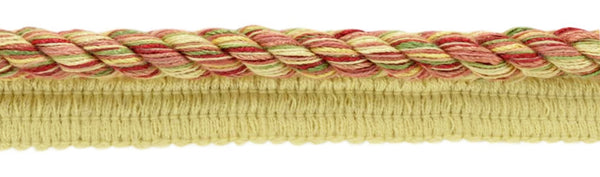 Large 3/8 inch Clay, Alpine Green, Maize, Cajun Spice, Blush, Chinese Red, Beachwood Basic Trim Cord With Sewing Lip / Style# 0038DKL / Color: Chrysanthemums - N39 / Sold by The Yard