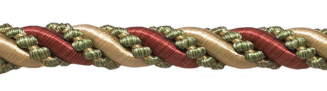 10 Yard Value Pack of Large Wine, Gold, Green 7/16 inch Imperial II Decorative Cord Without Lip Style# 716I2 Color: CHERRY GROVE - 4770 (30 Ft / 9 Meters) - DecoPro
