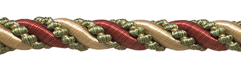 10 Yard Value Pack of Large Wine, Gold, Green 7/16 inch Imperial II Decorative Cord Without Lip Style# 716I2 Color: CHERRY GROVE - 4770 (30 Ft / 9 Meters)