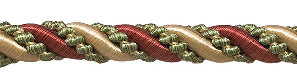 27 Yard Roll Large Wine, Gold, Green 7/16 inch Imperial II Decorative Cord Without Lip Style# 716I2 Color: CHERRY GROVE - 4770 (25 Meters / 81 Ft.)