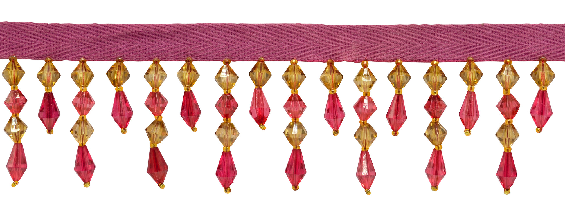 1 3/4" (4cm) Beautiful Handcrafted Diamond Beaded Fringe Trim | Fringe Trim (Style# B40692-AC), #J19E20 Multicolor / Deep Red - 3 Yards - DecoPro