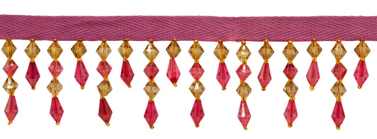 1 3/4" (4cm) Beautiful Handcrafted Diamond Beaded Fringe Trim | Fringe Trim (Style# B40692-AC), #J19E20 Multicolor / Deep Red - 3 Yards - DecoPro