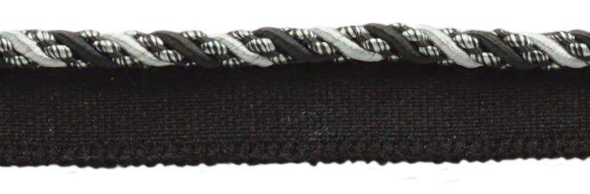 Medium 4/16 inch Noblesse Collection Lip Cord Style# 0416H Color: Black, Silver Grey - SGB (Sold by The Yard) - DecoPro